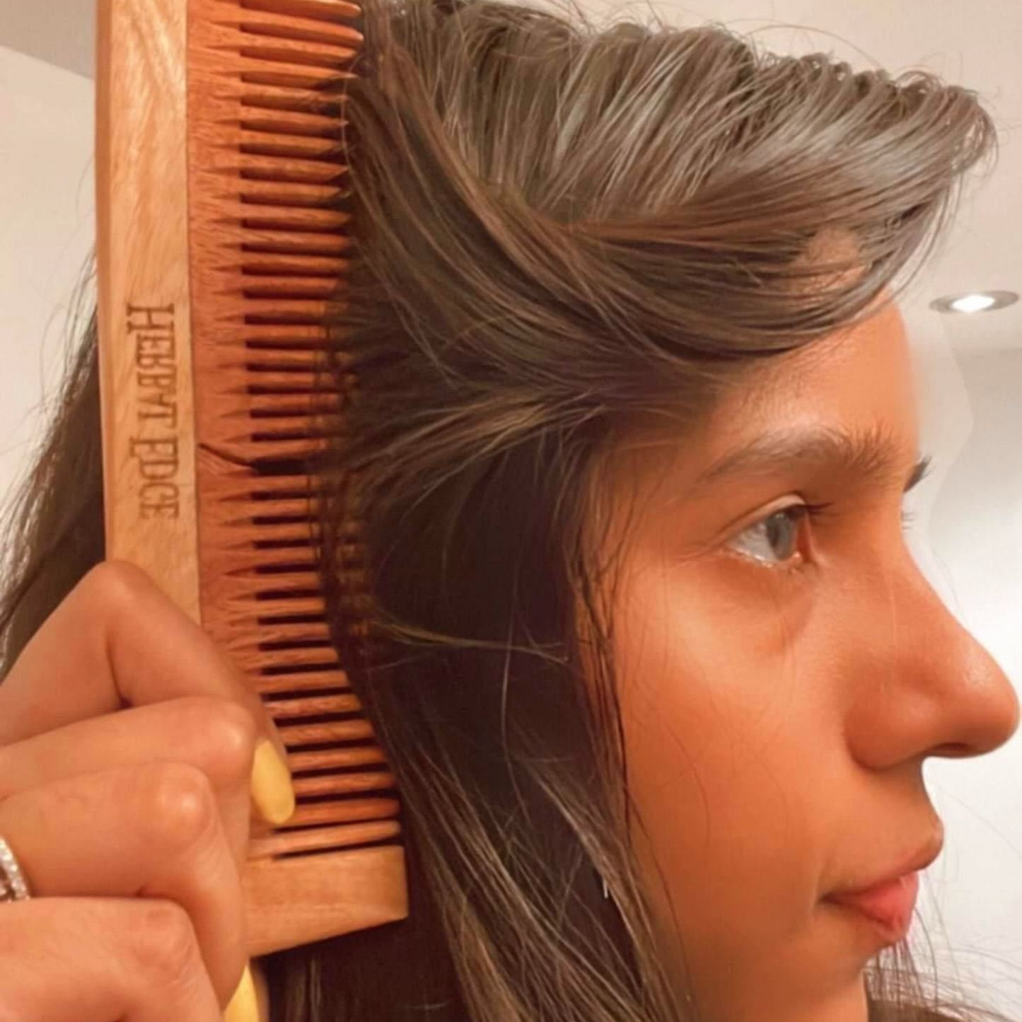 pure wood neem combs for less hair fall, dandruff & shiny hair. These handmade neem combs are made in India using ethical practices & are not coated with lacquer.