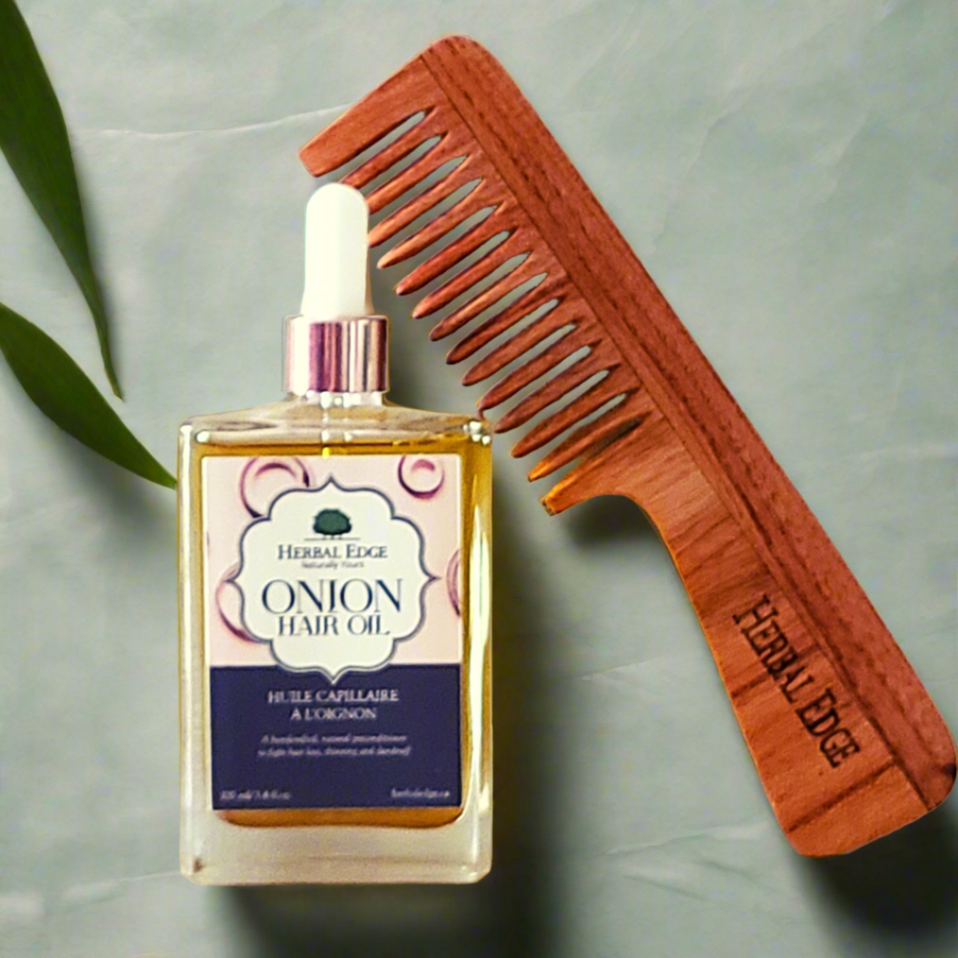 onion hair oil and neem comb combo for thichker, fuller hair and help reduce hair fall, thinning and scalp infections