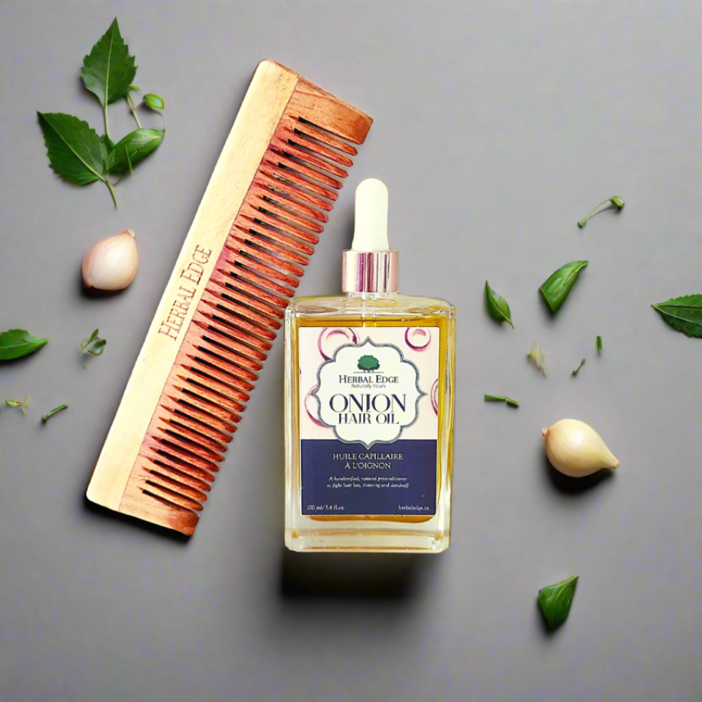 onion hair oil and neem comb combo for thichker, fuller hair and help reduce hair fall, thinning and scalp infections