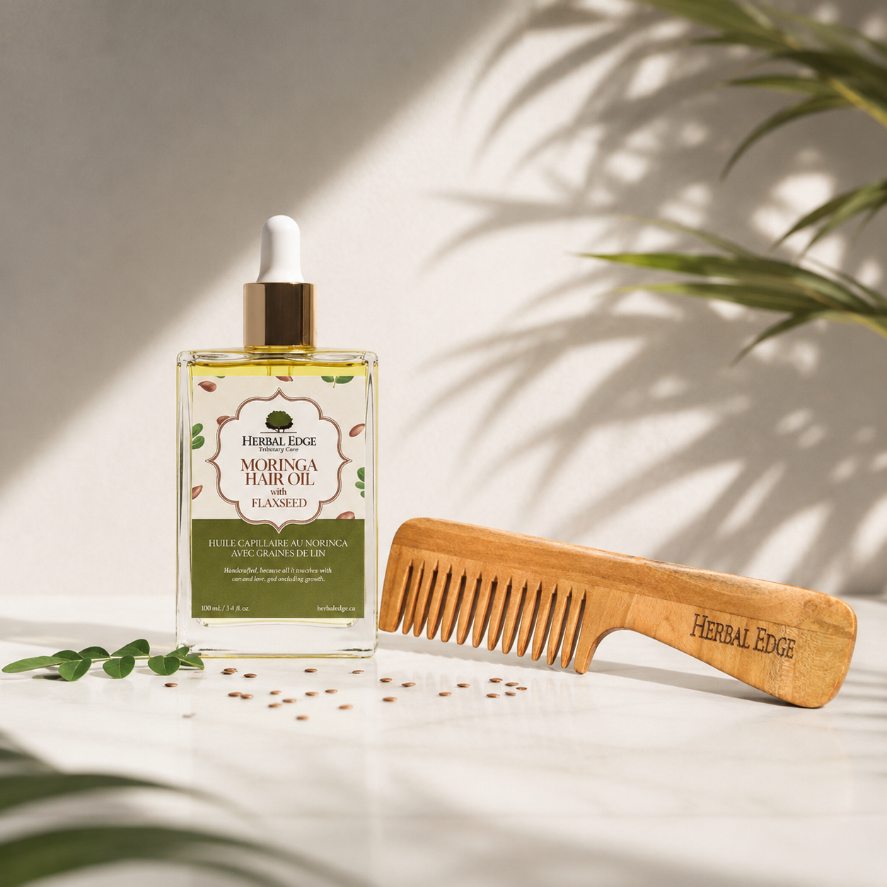 Moringa Hair Oil & Neem Wood Comb | Ayurvedic Hair Care Gift Set | Natural Hair Ritual Duo